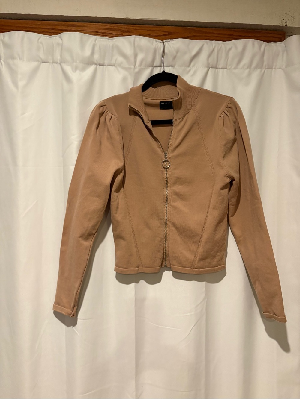 ASOS Tan Zip-Front Puff Shoulder Jacket
